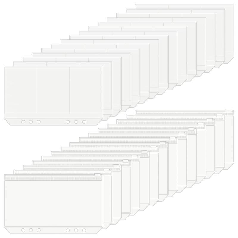 30pcs A6 Budget Envelope, Clear 6-hole Binder Pocket Envelope for Budgeting, Zipper Business Card Holder for Office, Money Envelopes for Cash Saving, Document Pouch for A6 Budget Binder, Office Stationery Supplies