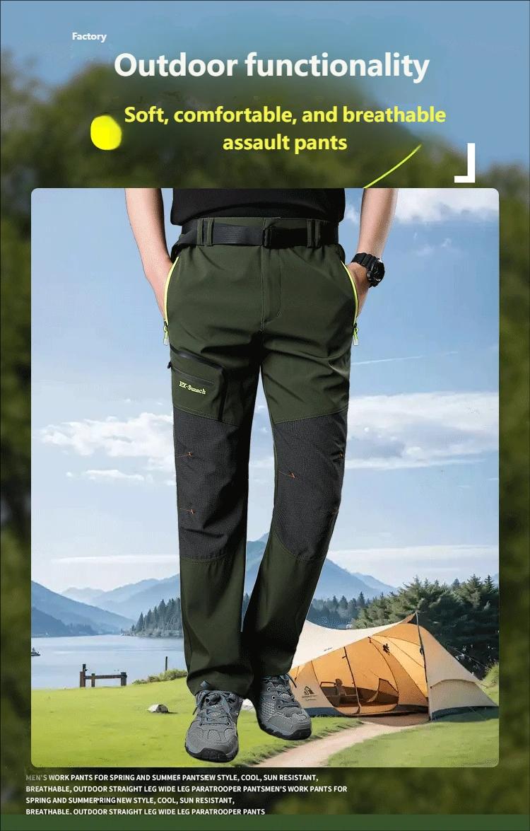 Men's Outdoor Casual Quick-Dry Pants Waterproof Multi-Pocket Workwear Long Trousers Thin Breathable Hiking Camping Fishing Pants