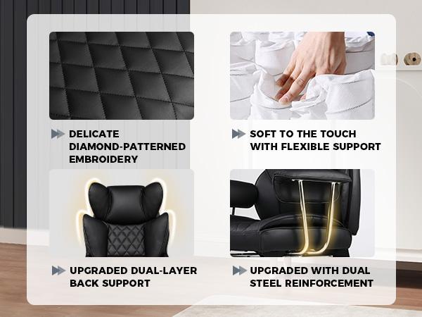 【2026 Promotion】Big and Tall Office Chair with Pocket Spring Support, Ergonomic Comfortable Wide Office Desk Computer Chair with Outward Fixed Soft Armrests and Footrest