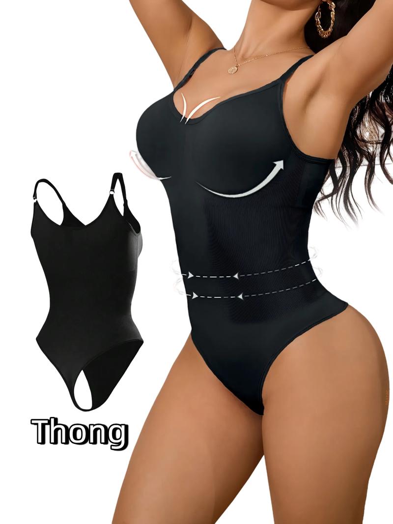 Seamless Covered Bust Jumpsuit Thong Bodysuit Fitted Women's Comfort Light Shape Basic , Breathable Hips , Solid Color Adjustable Straps Thong Shapewear Bodysuit Leotard , Underwear Fabric Womenswear black girl wear Soft Bras Clothes Dress body shapewear