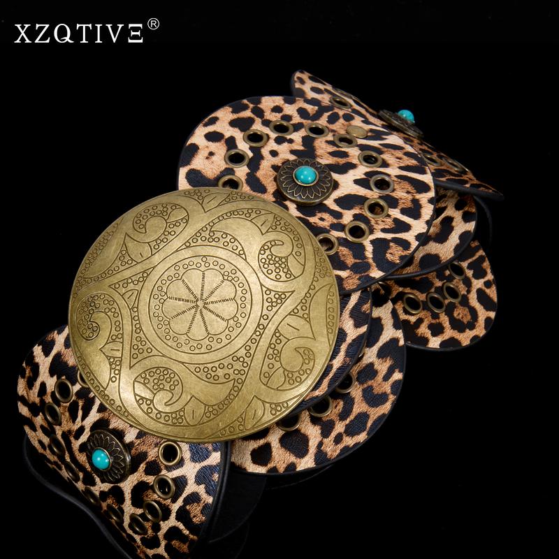 XZQTIVE Western Leather Belts for Woman Concho Cowgirl Cowboy Disc Belt for Ladies Wide Boho Country Waist Belts for Dress