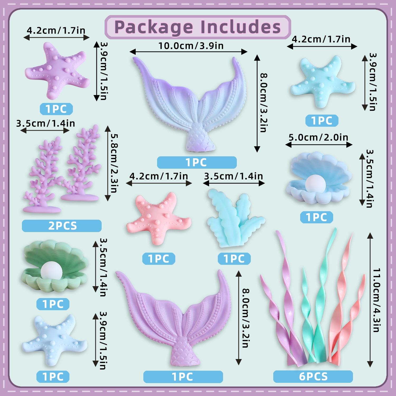 Mermaid Tail Ocean Cake Decoration Set, Trendy Underwater World Cake Toppers, Ocean Theme Kids Birthday Baking Decorations, Complete Kit