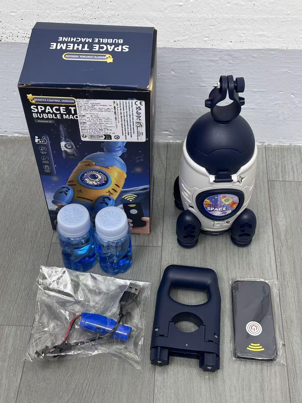 Bicycle Mounted Rocket Bubble Machine, Auto Lights, Super Bubble Output, Fits Bike/Motorcycle, Remote Control Outdoor Bubble Toy for Kids 3-6 & 6-8 Years Old （ Includes 50ML*2 Bubble Solution）