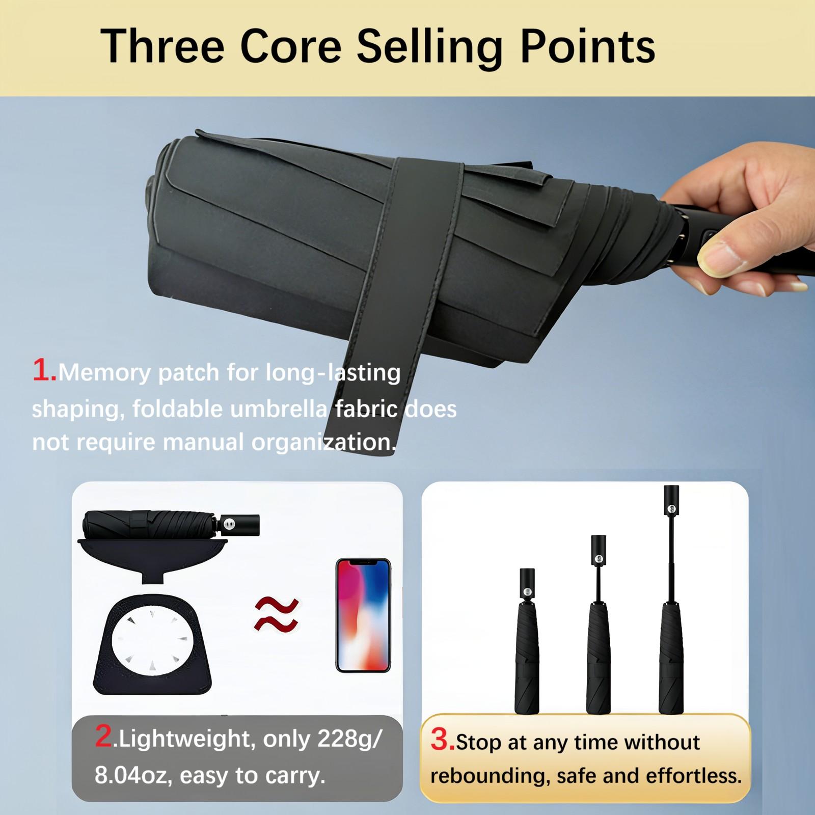 Lightweight Convenient Automatic Umbrella Memory Patch Design, Easy Fold Safe No Bounce Compact Travel Umbrella, Student Sun Umbrella, Portable Rain Umbrella