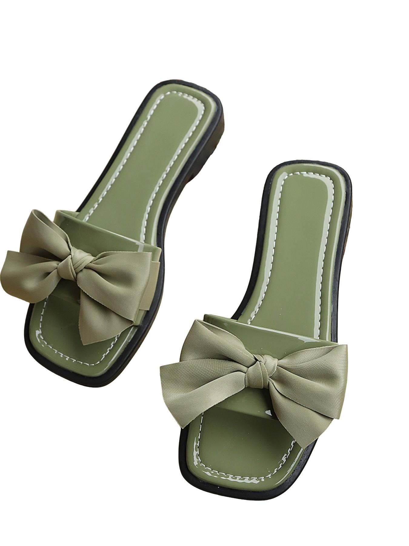 Burgundy Bow Flip Flops, Square Toe Design, Soft Sole Anti-Slip, Perfect for Spring Summer Fashion, Must-Have Comfortable Sandals