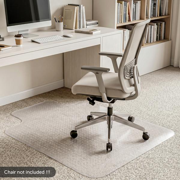 Clear PVC Office Chair Mat for Carpet, Non-Slip Desk Floor Protector with Studded Grip, Easy-Clean Transparent Rolling Chair Mat for Home Office, Computer Desk & Gaming Chair