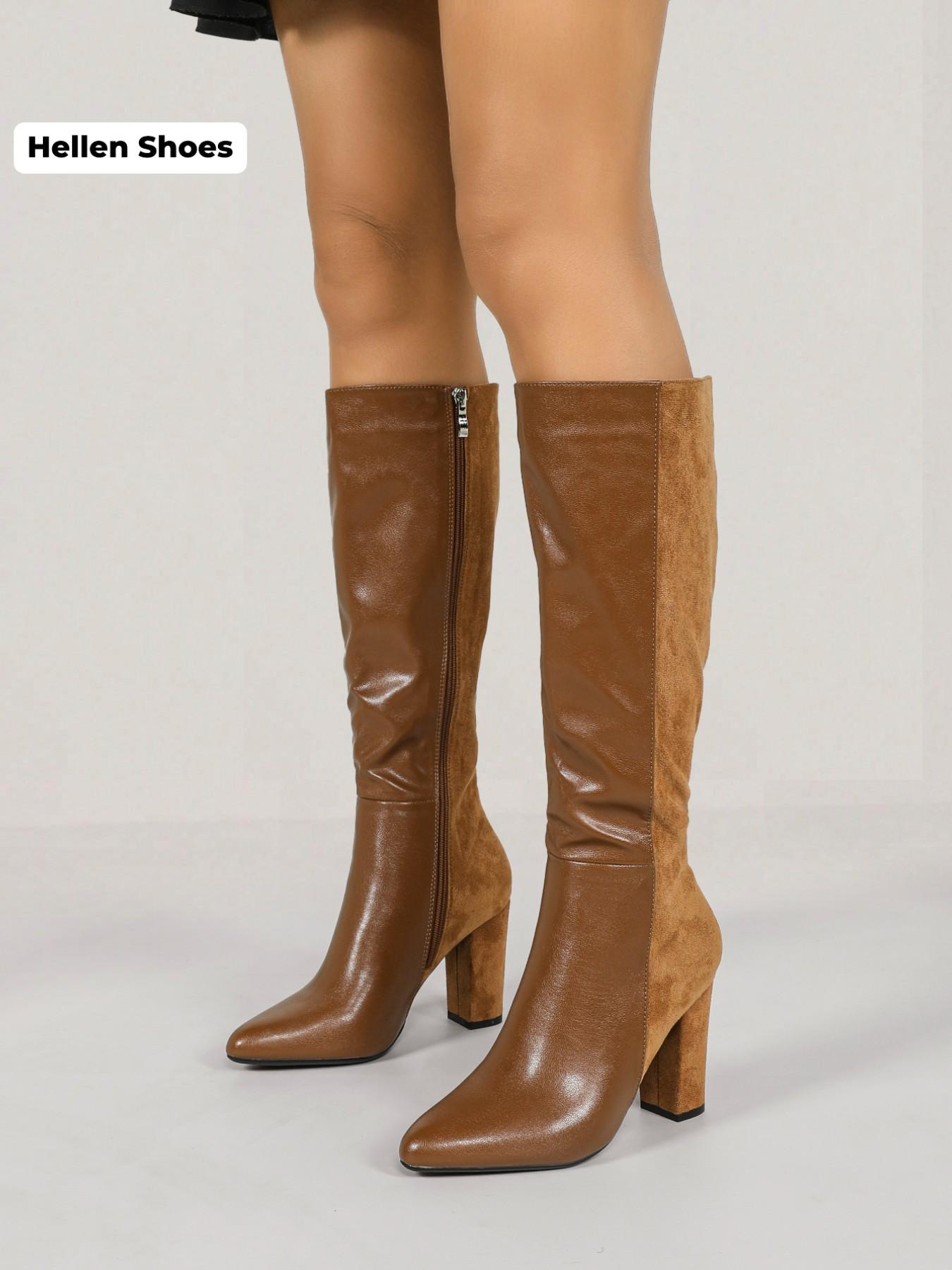 Women's Solid Color Knee High Heel, Elegant Pointed Toe for Fall & Winter, Pointy Toe Boots, Women's Shoes