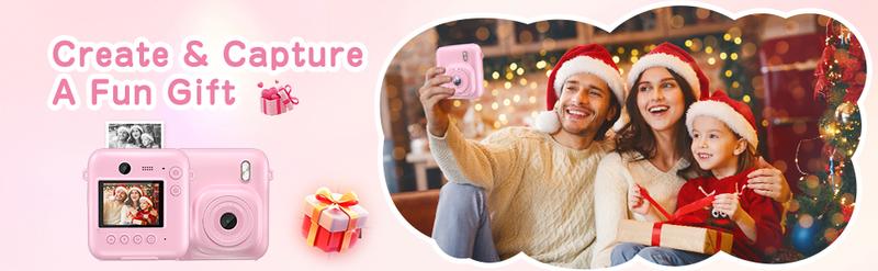 CAMKORY Kids Digital Camera, Dual-Lens Instant Print Camera, 48MP Selfie Camcorder with Lanyard | 4 Rolls Print Paper | 32GB Card | Safe & Eco-Friendly Design | Perfect Birthday Christmas Toddler Toy Camera for Kids Ages 4-10, Boys & Girls Pink