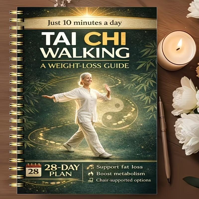 Tai Chi Walking Weight Loss Guide for Seniors, 28-Day Exercise Plan with Chair Support, Low Impact Joint-Friendly Workout, Balance Training Poster