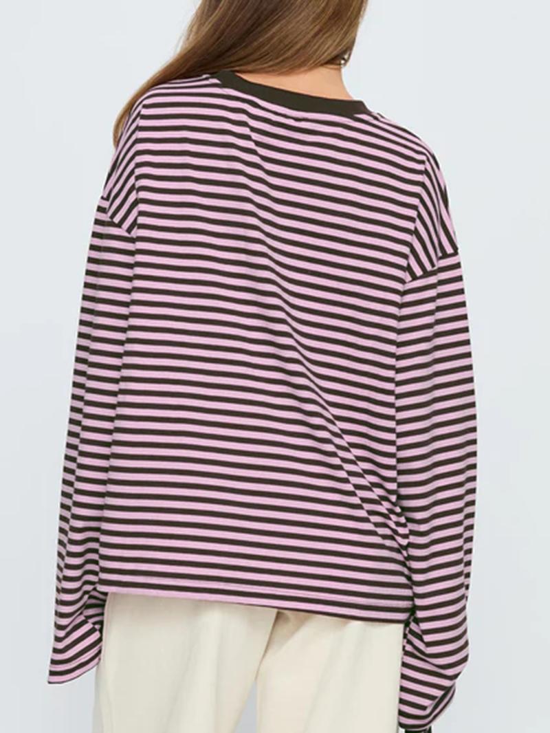 Women's Striped Long Sleeve Top, Casual Versatile Blouse, Stylish Ladies' Fashion Shirt, Perfect for Daily Wear & Layering