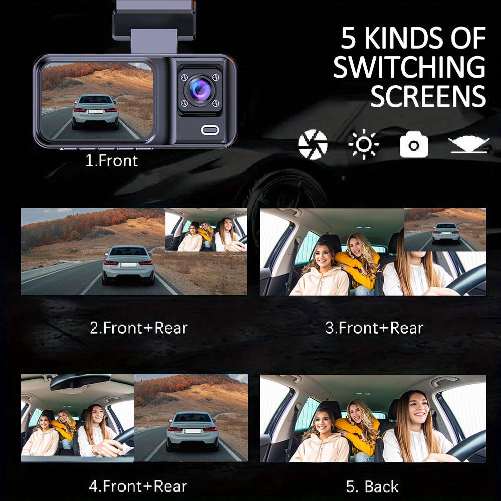 Infrared Night Vision Car Dvr (2/3 Channels) with Rear Camera, HD Loop Recording, Vehicle Backup Monitoring System, Safety Driving, Car Dash Cam