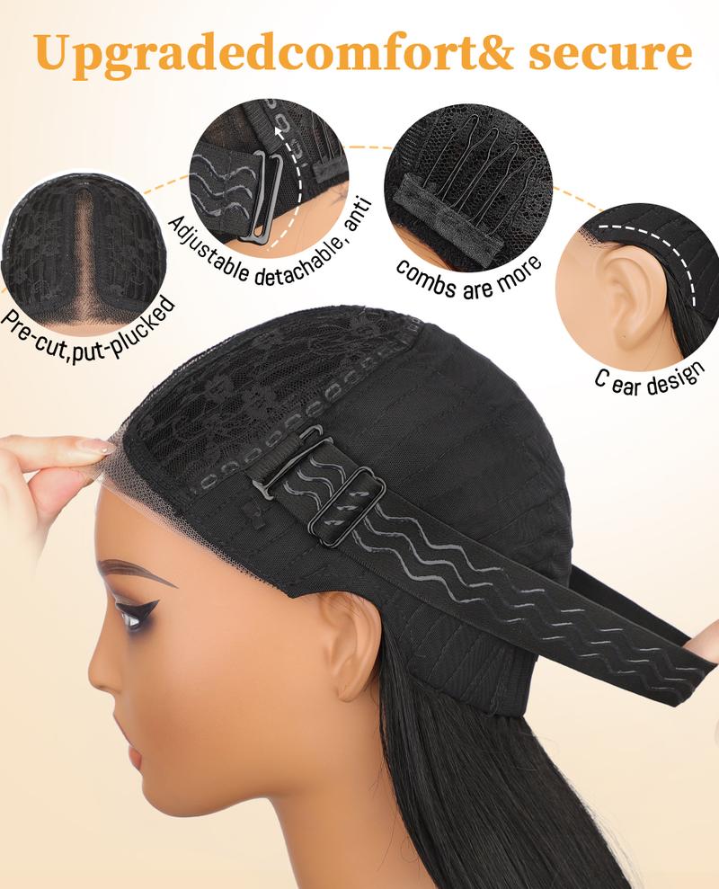 [AISI HAIR] Black Wig With Bangs Wear and Go Glueless Synthetic Lace Front Highlight Wigs for Women Pre Plucked Pre Cut Layered Black Wig Ready to Wear Middle Part 24 Inch