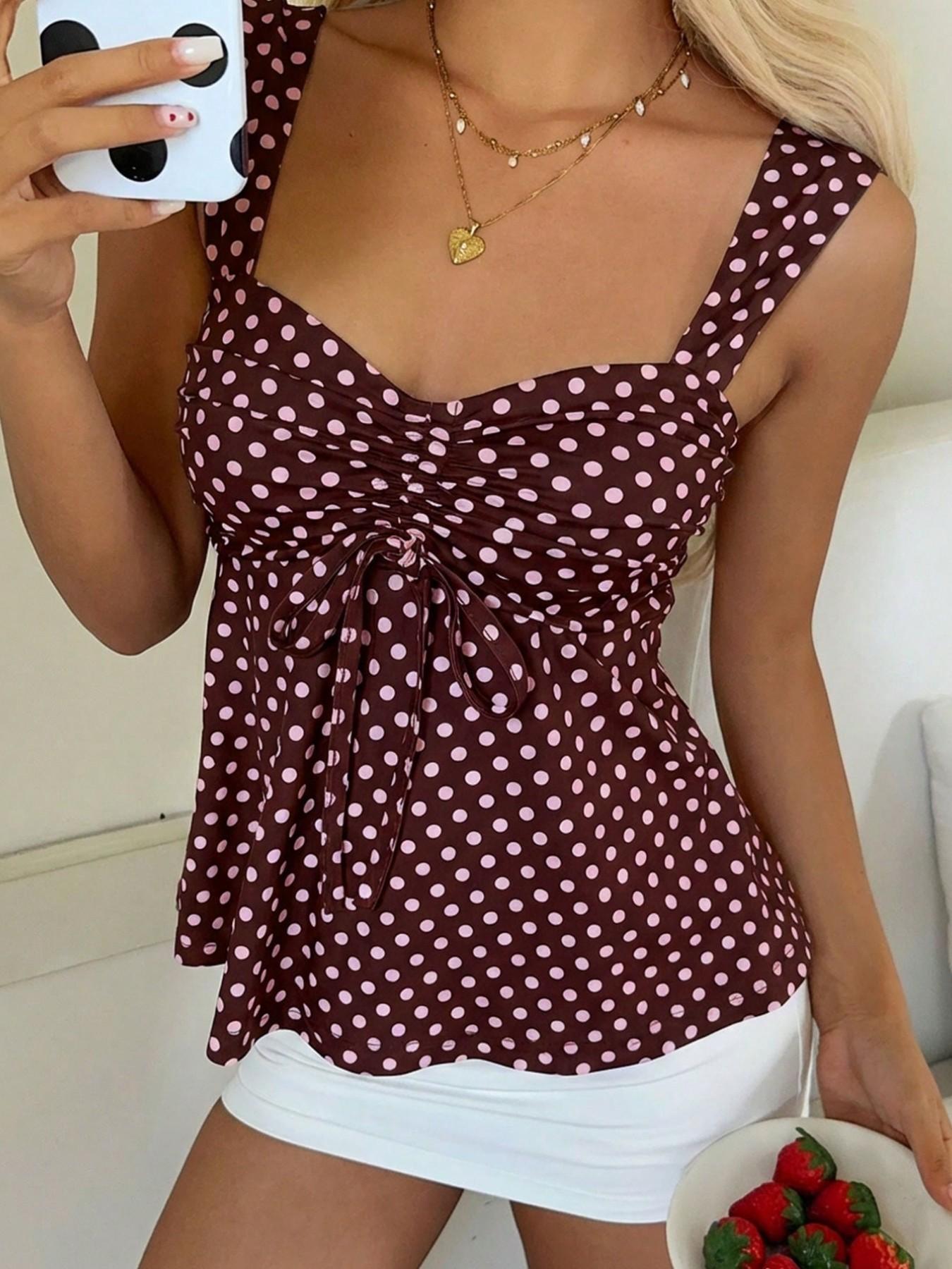 Summer Classic Polka Dot Women's Casual Comfortable Sleeveless Tank Top, Slim Fit Unlined Smooth Fabric, No Button or Zipper, Camisole Tank Tops