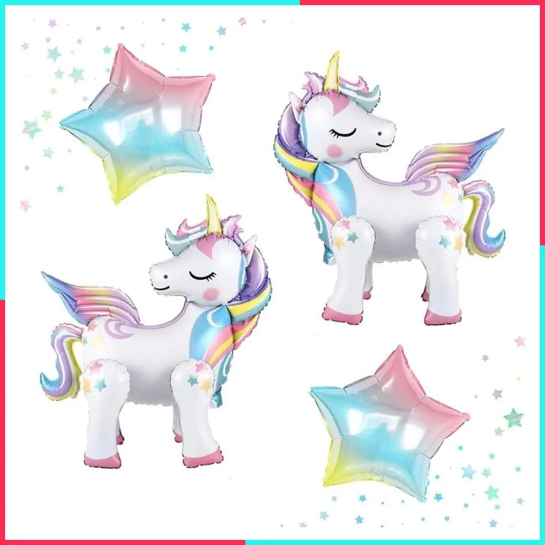 Self Standing Rainbow Unicorn Star Foil Balloons Arch Kit Girl Theme Birthday Party Decor Baby Shower 3rd 4th 5th Birthday Decorations Supplies