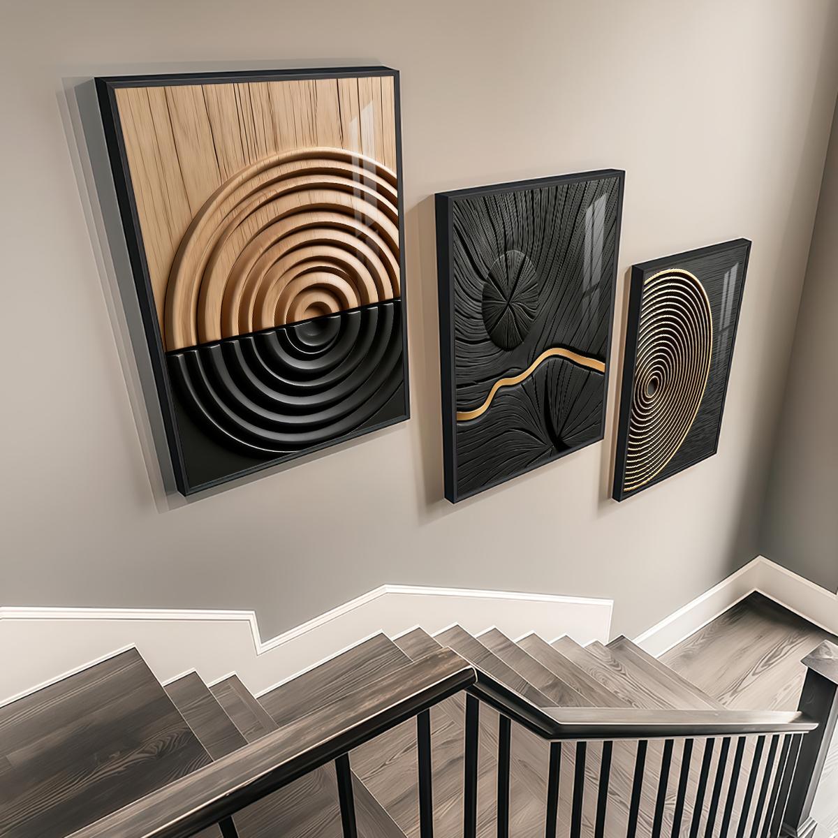 3 Counts Aluminum Alloy Framed Painting, Abstract Geometric Lines And Circles Art, Home Decoration For Living Room, Bedroom, Office, Restaurant, Hallway Wall Decor, Odorless Print Artwork, Luxury Perfect Gift For Friends And Family