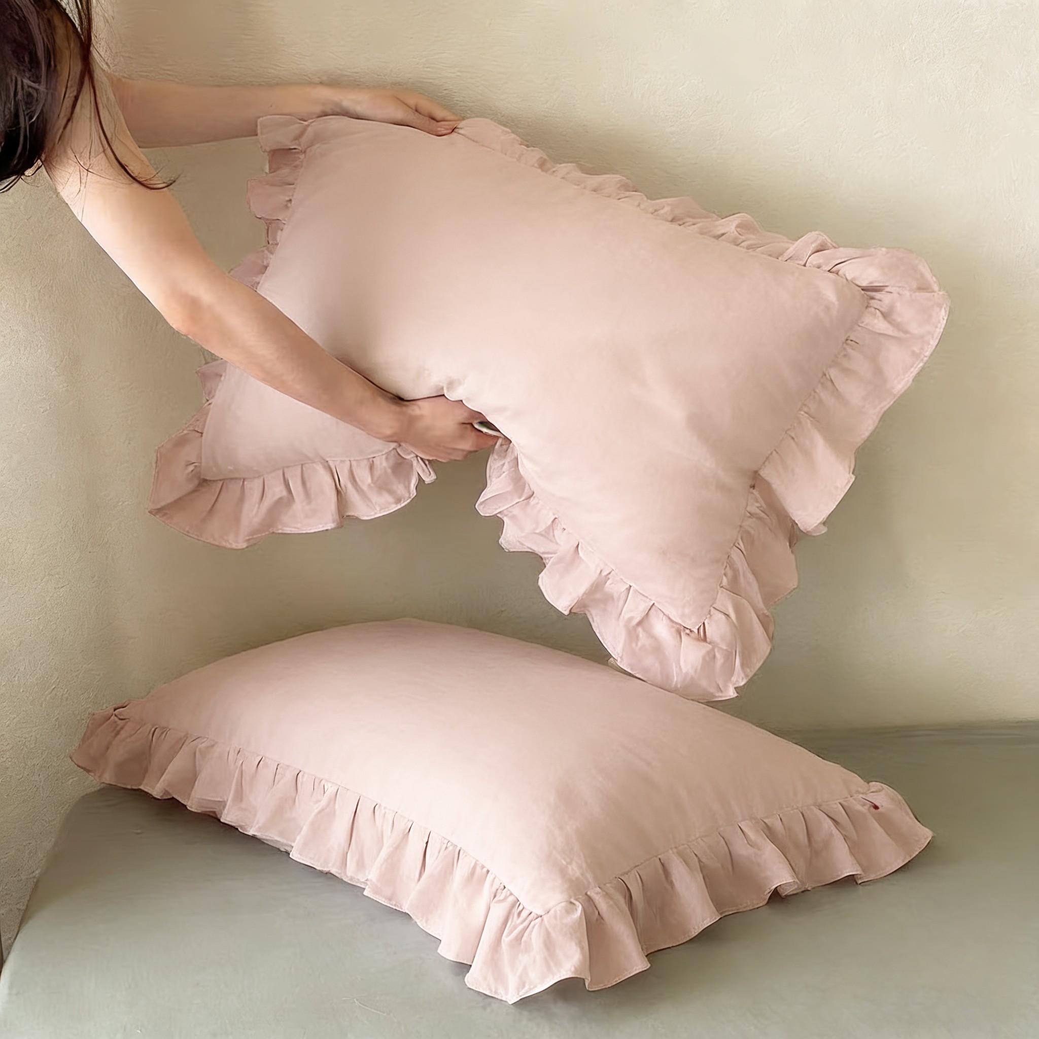 Premium Solid Color Ruffled Pillowcase Set, Soft Breathable, Benefits Hair Skin Sleep, Essential Home Bedding Item