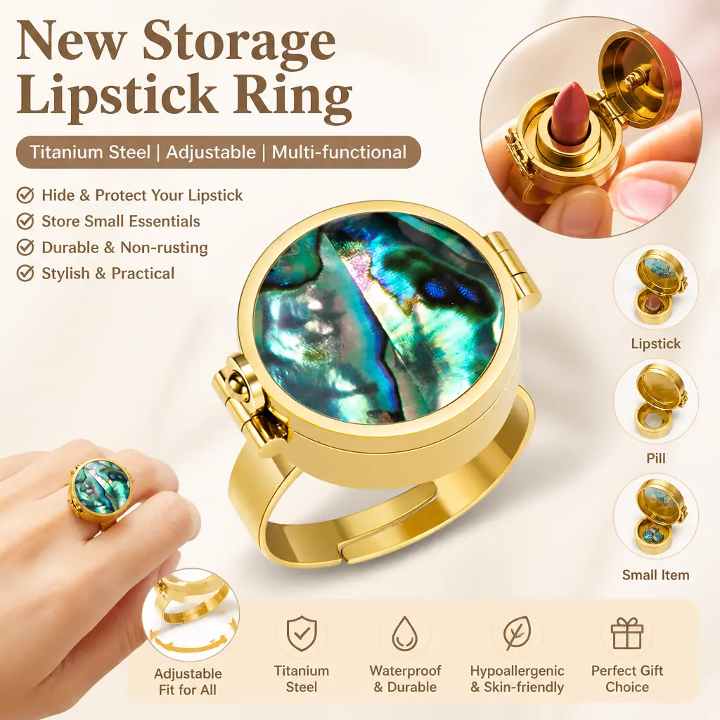 Trendy New Type Titanium Steel Multifunctional Storage Ring, Adjustable Stainless Steel Pill Holder Ring, Hidden Compartment for Lip Balm, Lipstick & Mini Pills Jewelry