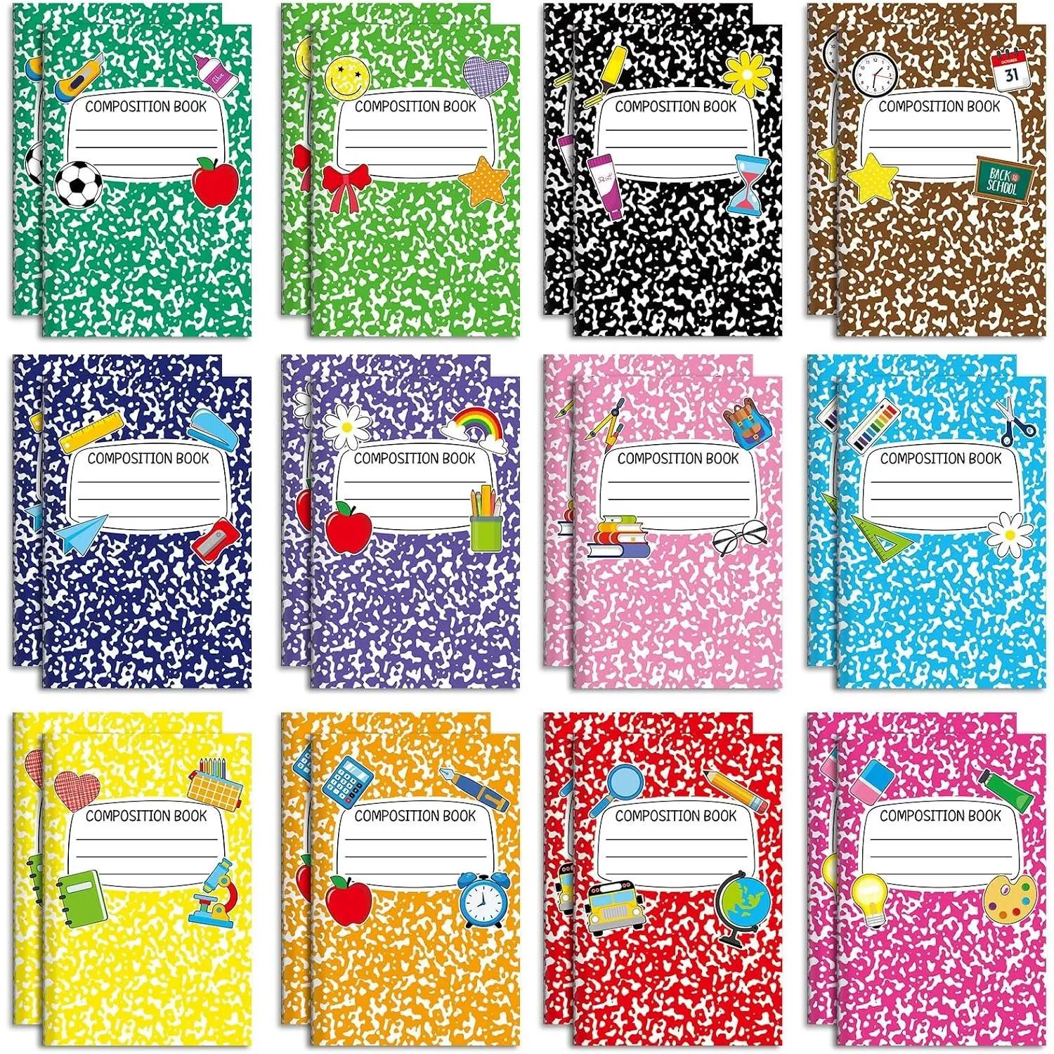 24 Pack Mini Composition Notebook Small Pocket Size Marble Notebooks Back to School Gift Favor Colorful Small Composition Notebooks for Back to School Students Teacher Office Gift Favors 4.7x3.1 Inch