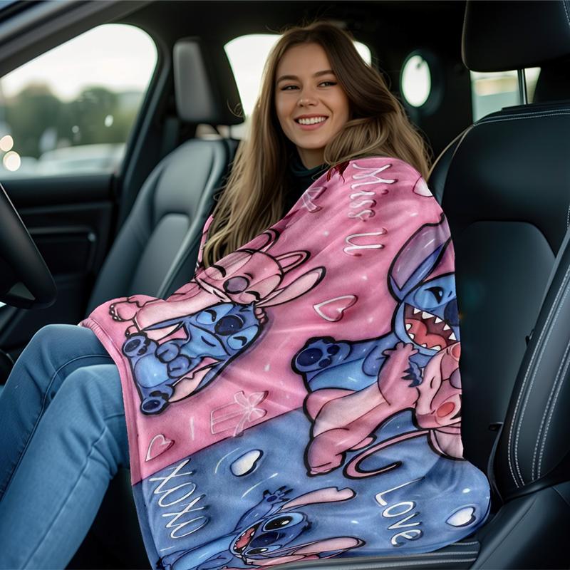 Blue Stitch Flannel Throw Blanket, Creative Digital Figure Print Sofa Bed Cover, Holiday Gift for Thanksgiving, Valentine's and Christmas