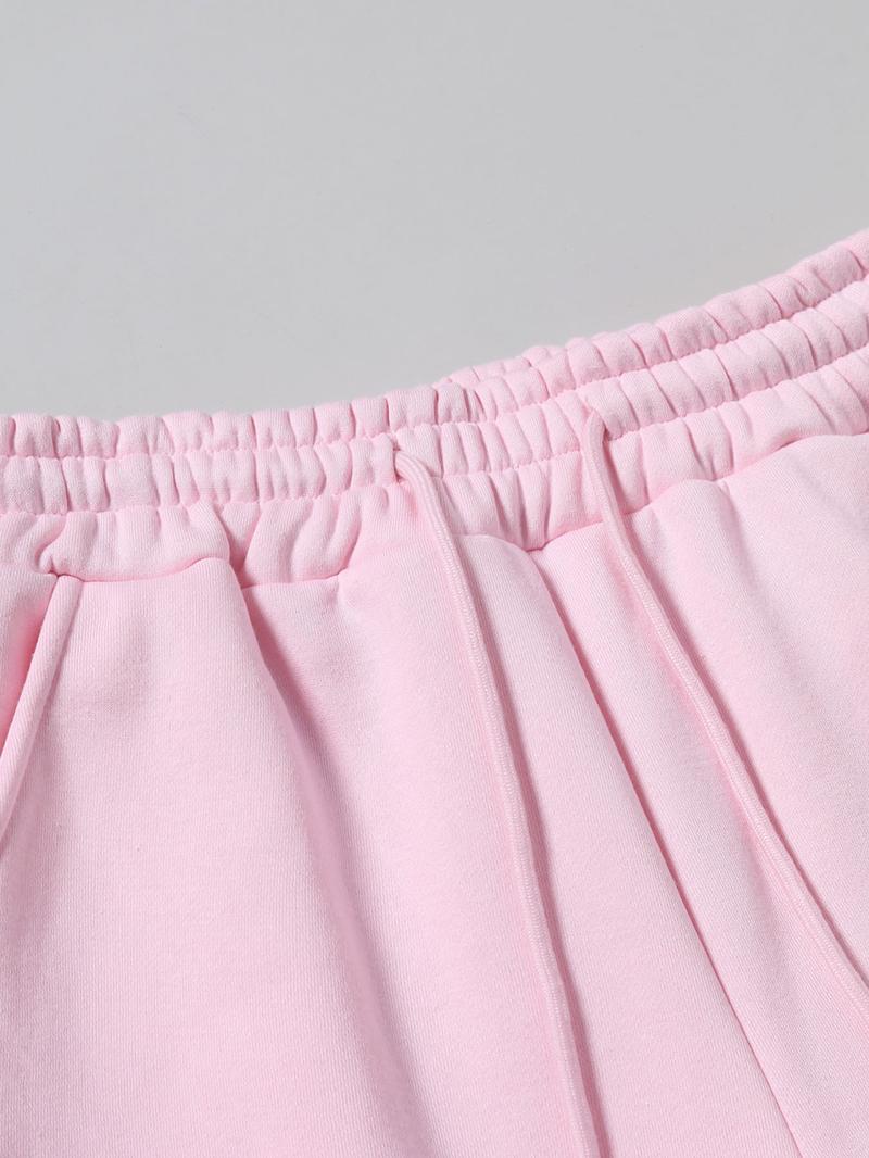 Women's Pink Autumn and Winter Short Sweatshirt and Loose Straight Pants Set, Casual and Fashionable Hooded Long-sleeved Sweatshirt and Sweatpants, Suitable for Daily Outdoor Wear, Comfortable Daily Wear