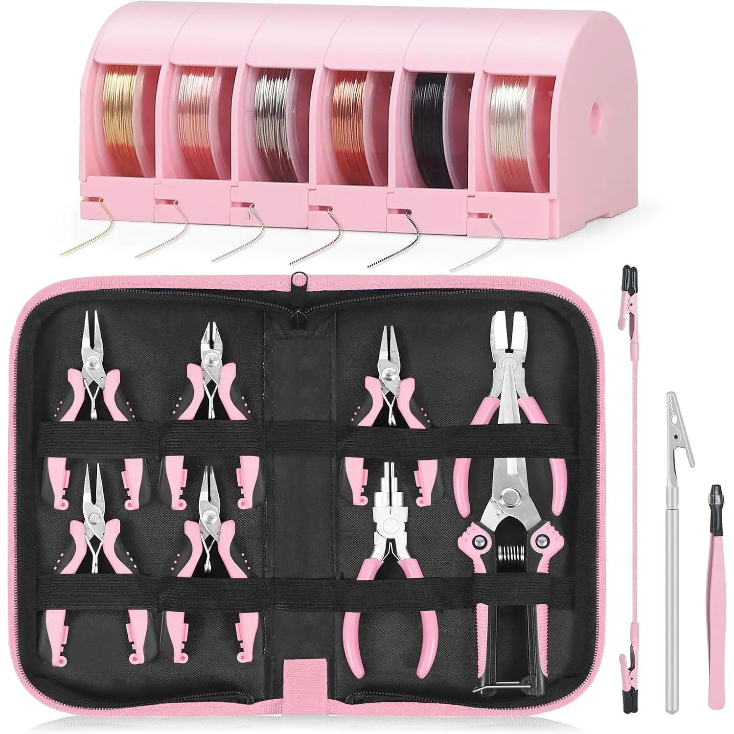 Pliers Set Jeweler Making Tools with 6 Rolls Beading Wire Kit for  Supplies DIY Hobby Repair Crimping Wrapping, Professional Craft Pliers for Adults Beginner