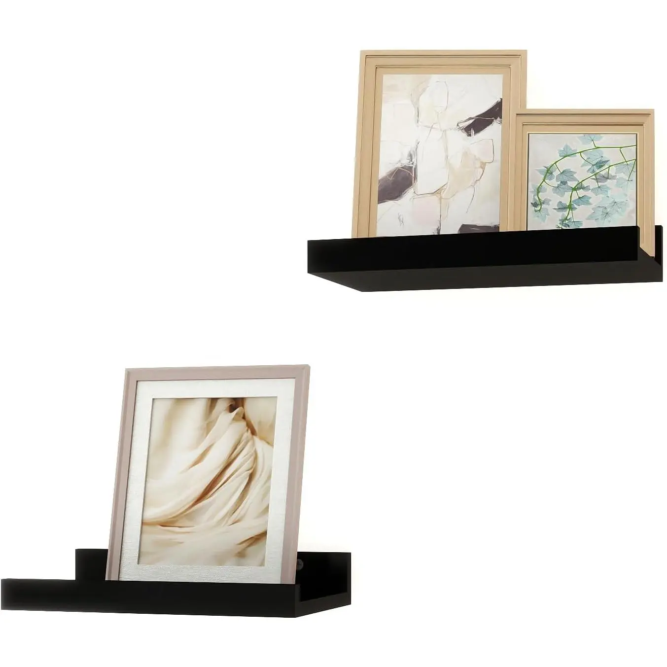 Small Black Floating Shelves for Wall, Shelf with Lip Set of 2, 8 in | Mini Display Ledge Shelf for Wall Decor, Wall Mounted Wood Shelves for Bedroom, Bathroom, Living Room, Kitchen, Nursery Room