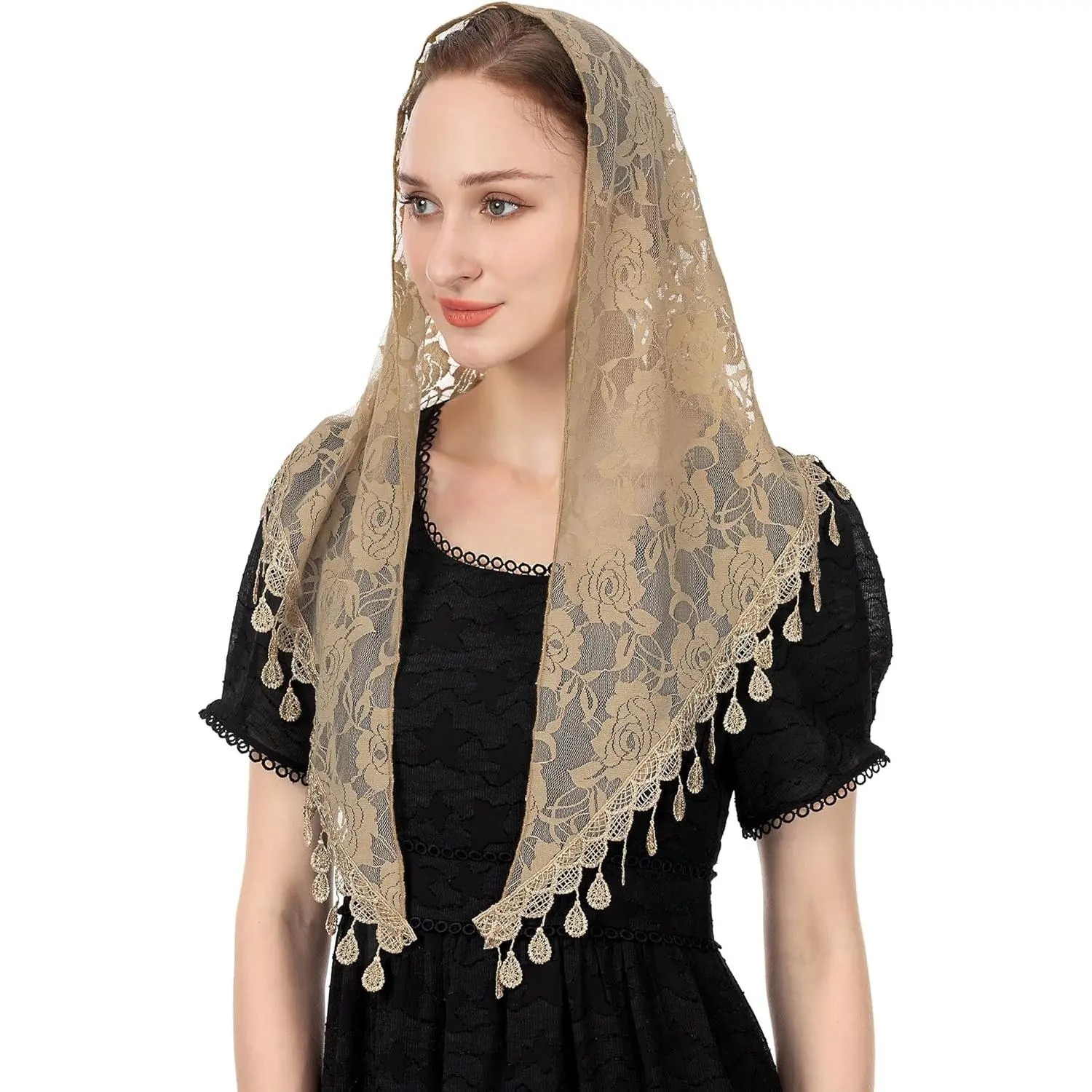 Triangle Veil for Church - Lace Chapel Catholic Mass Head Covering Scarf Mantilla for Women