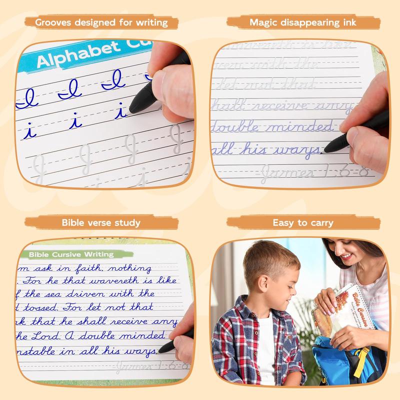 Grooved Cursive Handwriting Workbook for Kids Ages 8-12, Reusable Magic Grooved Writing Practice Alphabet Letters & Bible Verses, Cursive Calligraphy Practice Toys for Classroom & Homeschool