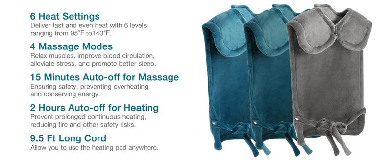 DailyLife Portable Heated Massage Shawl, Electric Heating pad for Back Pain Relief – 6 Heat Settings, 4 Massage Modes, Auto Off, Machine Washable, Warming Mat, Gifts for Women, Mom, Mother’s Day, FathersDayGift