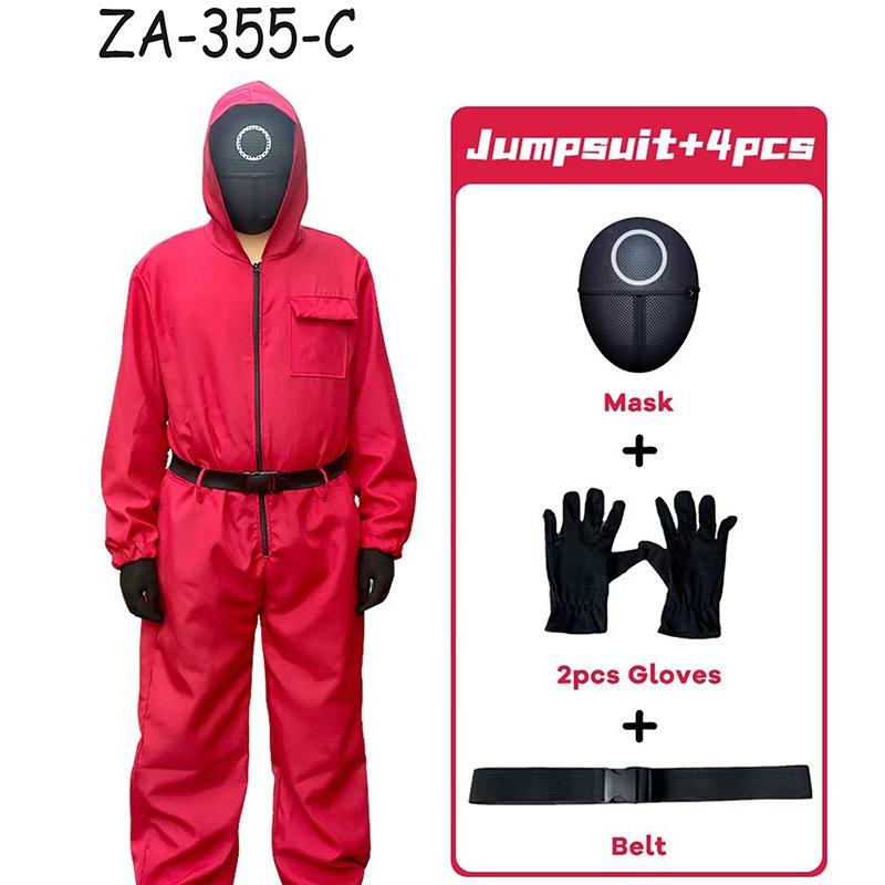 Hooded Jumpsuit for Men & Women, Squid Game Costume, Korean Style Halloween TV Character, Includes Gloves & Masks