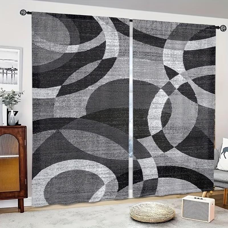 2 pieces of modern art geometric circle printed curtains, made of polyester with semi-transparent texture, machine washable, suitable for bedrooms, living rooms and home decoration curtains