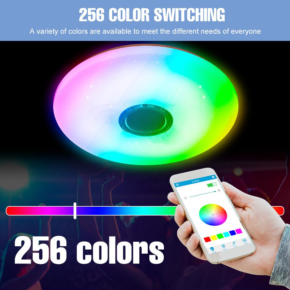 RGB LED Bluetooth Ceiling Light DSP Music Melody Player BT APP Control 256Colors Dimmable 100-240V Smart Timer Switch Memory Function Bedroom Living Room Colorful Atmospheric Night Lamp Festival Party Mlticolor Mood Rhythm Decoration Lighting with Remote