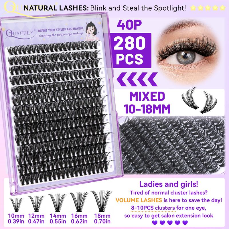 Lash Clusters Kit 840Pcs 10-18mm D Curl Lashes Clusters with Lash Bond&Seal Lash Remover Tweezers Double-Ended Brush DIY At Home(40+60+80D-KIT)