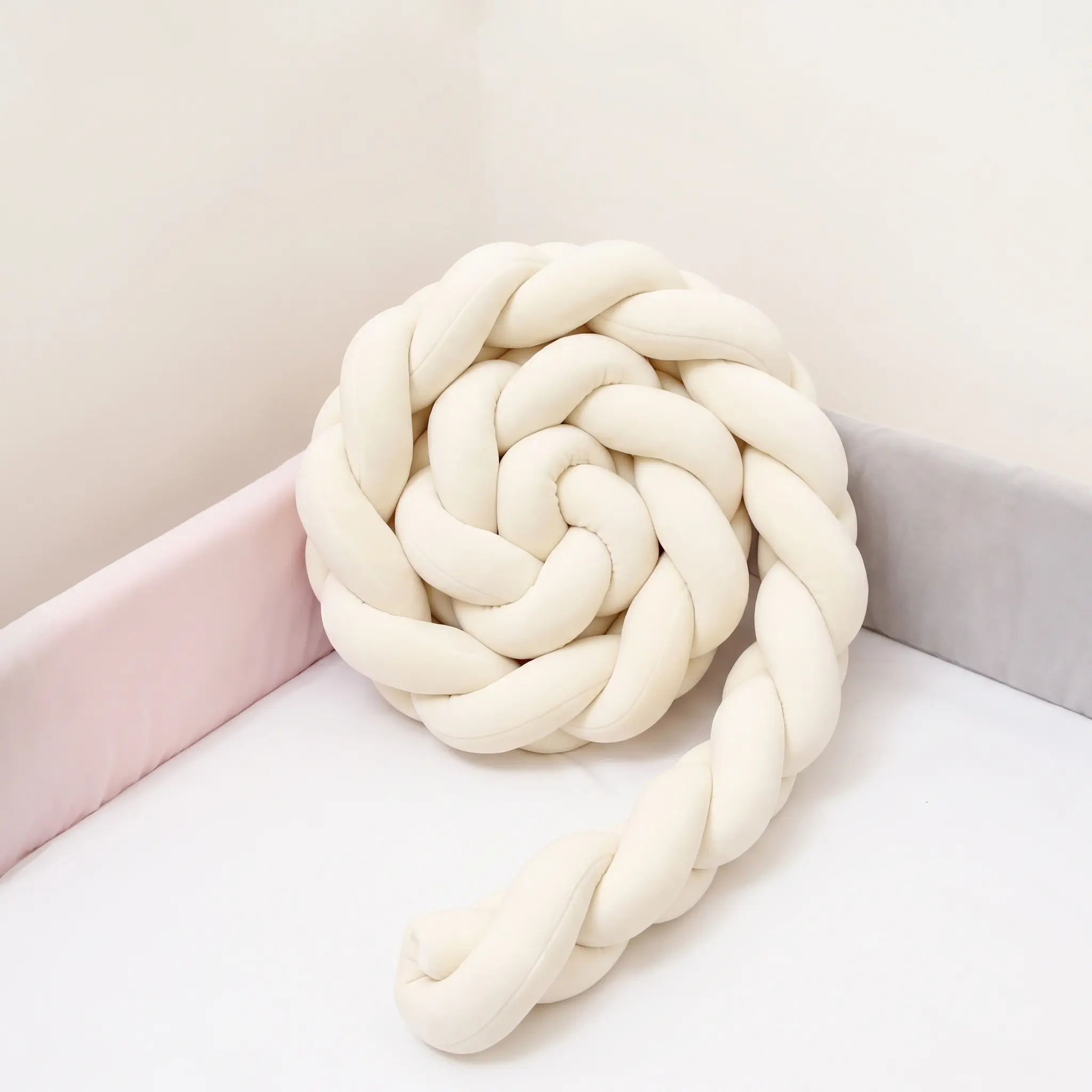 Cream Braided Long Pillow Soft Knitted Decorative Cushion for Bedroom Sofa Bed Home Decor, Cozy Textured Throw Pillow Modern Room Decoration