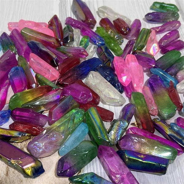 200-500g Aura Polished Clear Quartz Single Point Mixed Color Diy Crystal Mineral