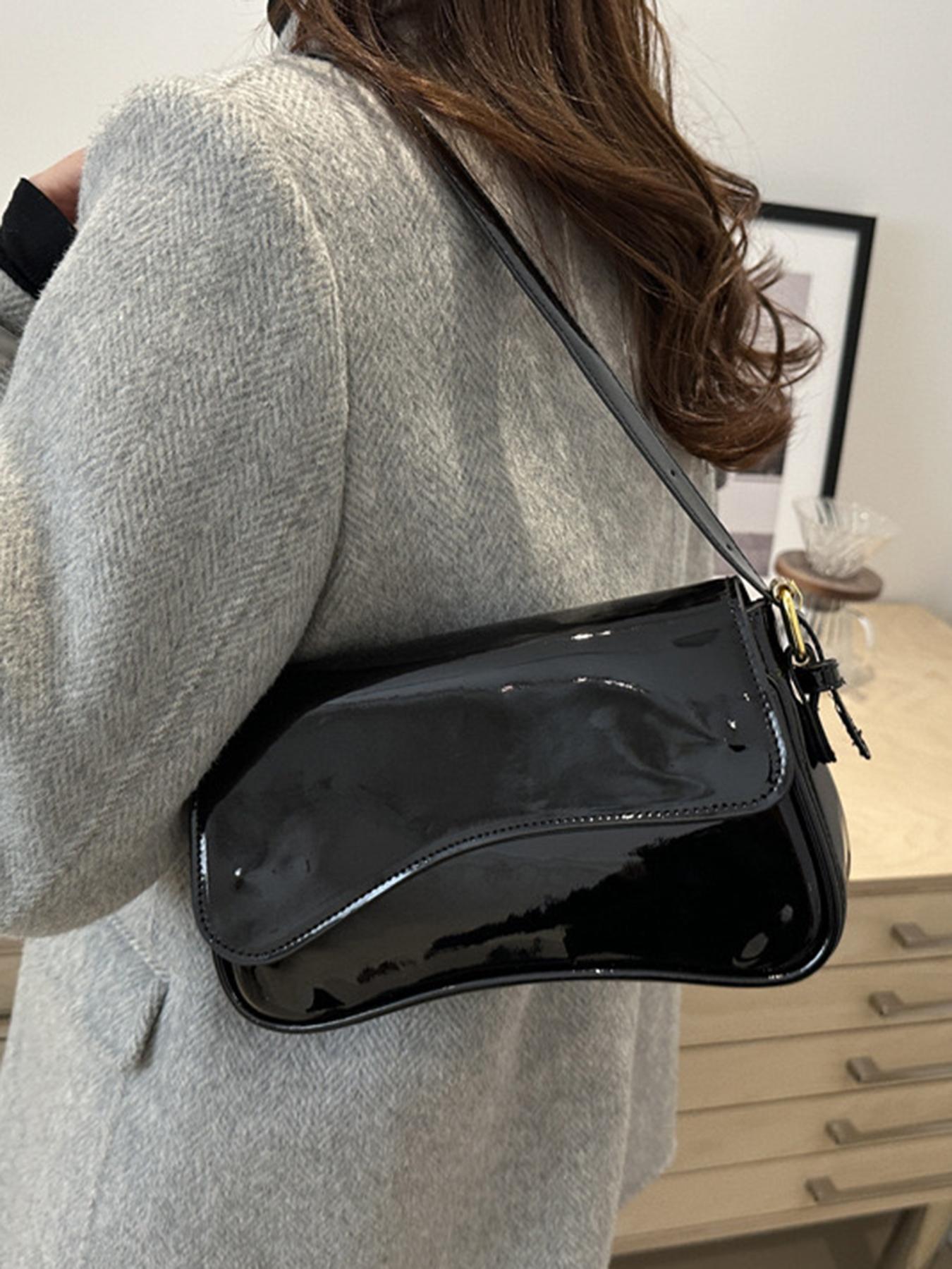 Women's Vintage Minimalist Wine Red Square Bag, Classic Crocodile-Pattern PU Leather Flap Shoulder Bag, Versatile for Commuting and Parties