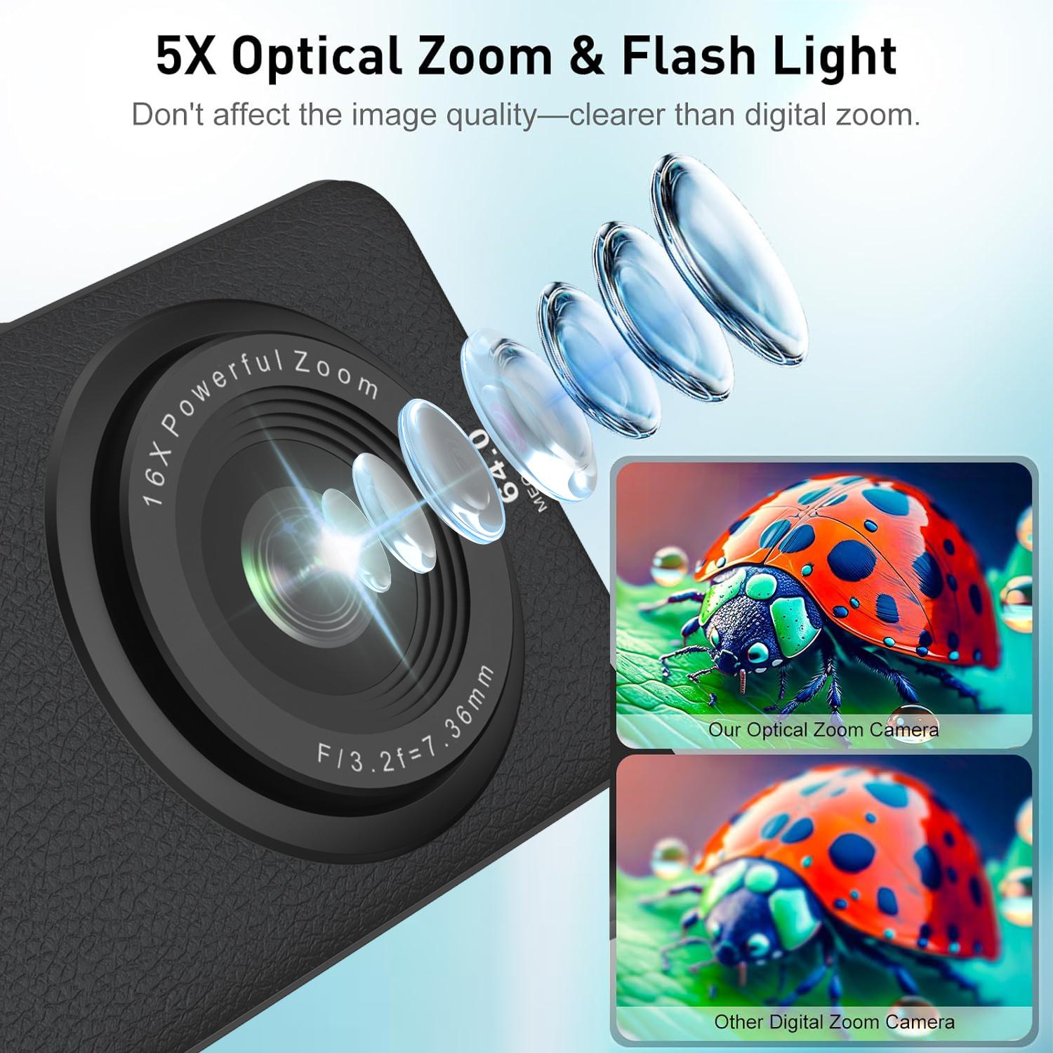 W&O Digital Camera, FHD 1080P Kids Camera, 50MP Point and Shoot Camera with 16X Zoom Anti Shake, Compact Portable Small Camera for Girls Boys Teen Student with 32GB Card