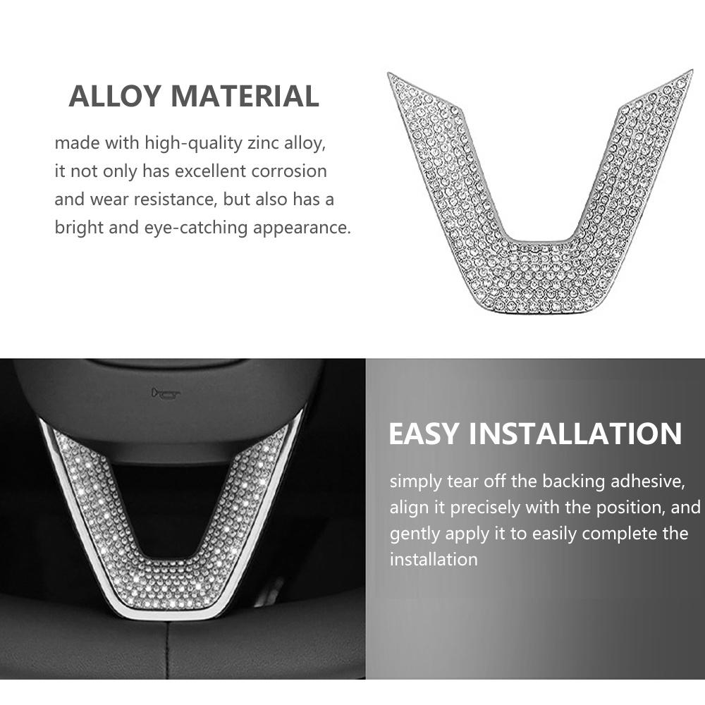 Sparkling Rhinestone Steering Wheel Sticker - Adjustable Aluminum Alloy Veneer Decoration for Car Interior, White & Black Design, Easy Installation, Enhances Grip & Style, Steering Wheel Accessory, Glossy Finish