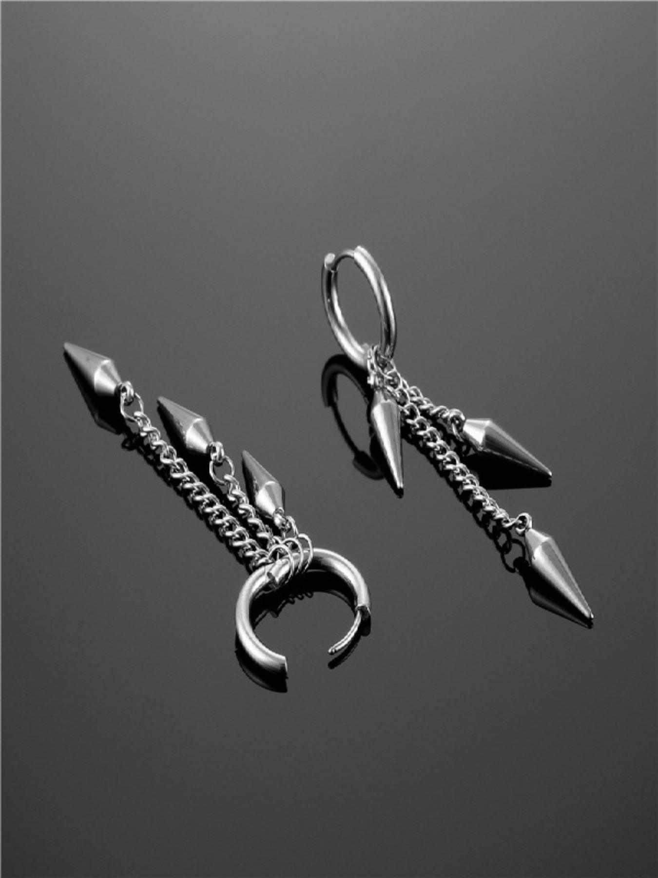 Gothic Punk Rock Style Conical Pendant Statement Earrings, Unisex Stainless Steel Hoop Accessories, Perfect for Daily Wear & Party Holidays