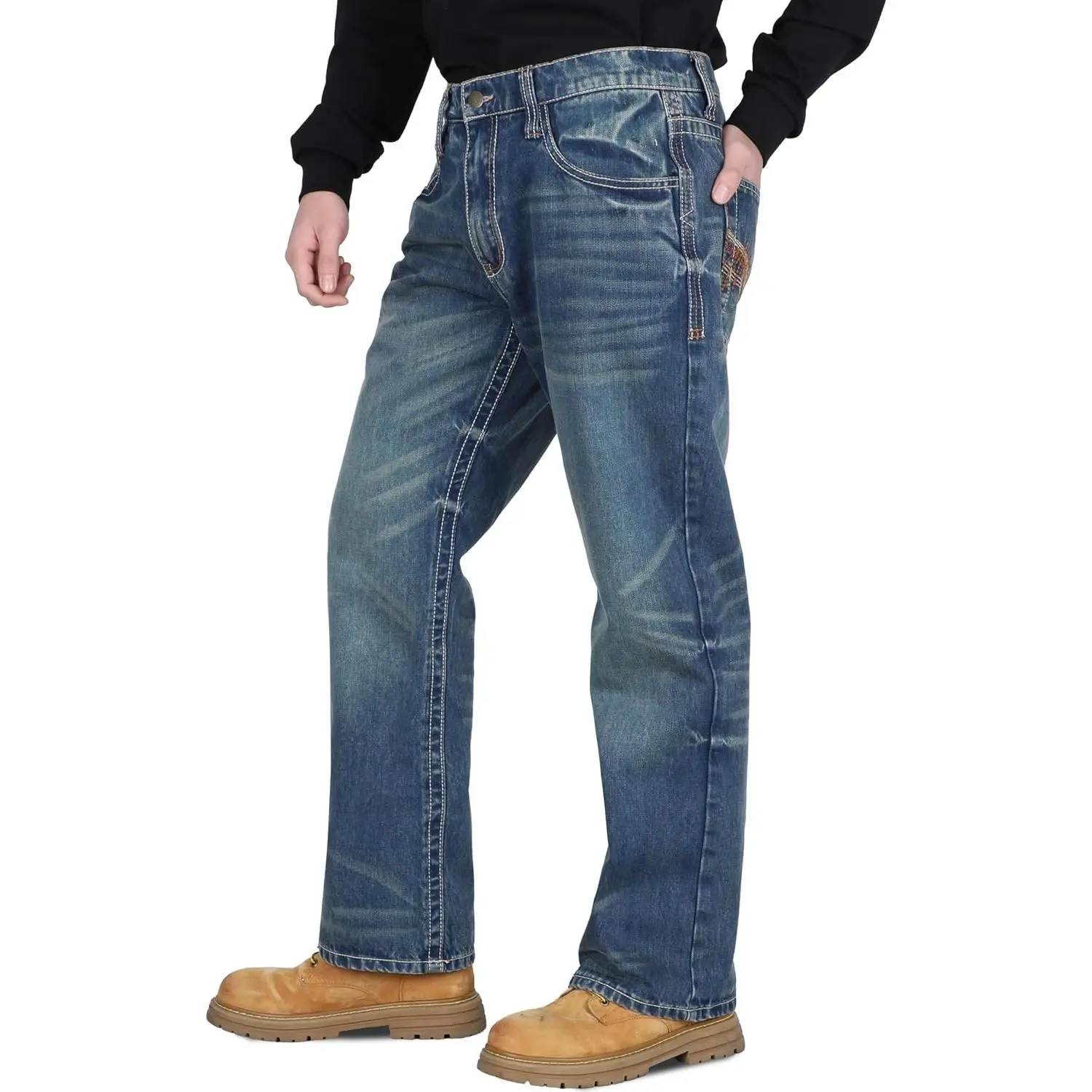 Men's FR Jeans Relaxed Fit Boot Cut Midweight Denim Retro Washed | 12OZ 100% Cotton Flame Resistant Fire Retardant,NFPA2112 CAT2,Durable,Rugged Double Stitches,Classic 5 Pockets Work Pants