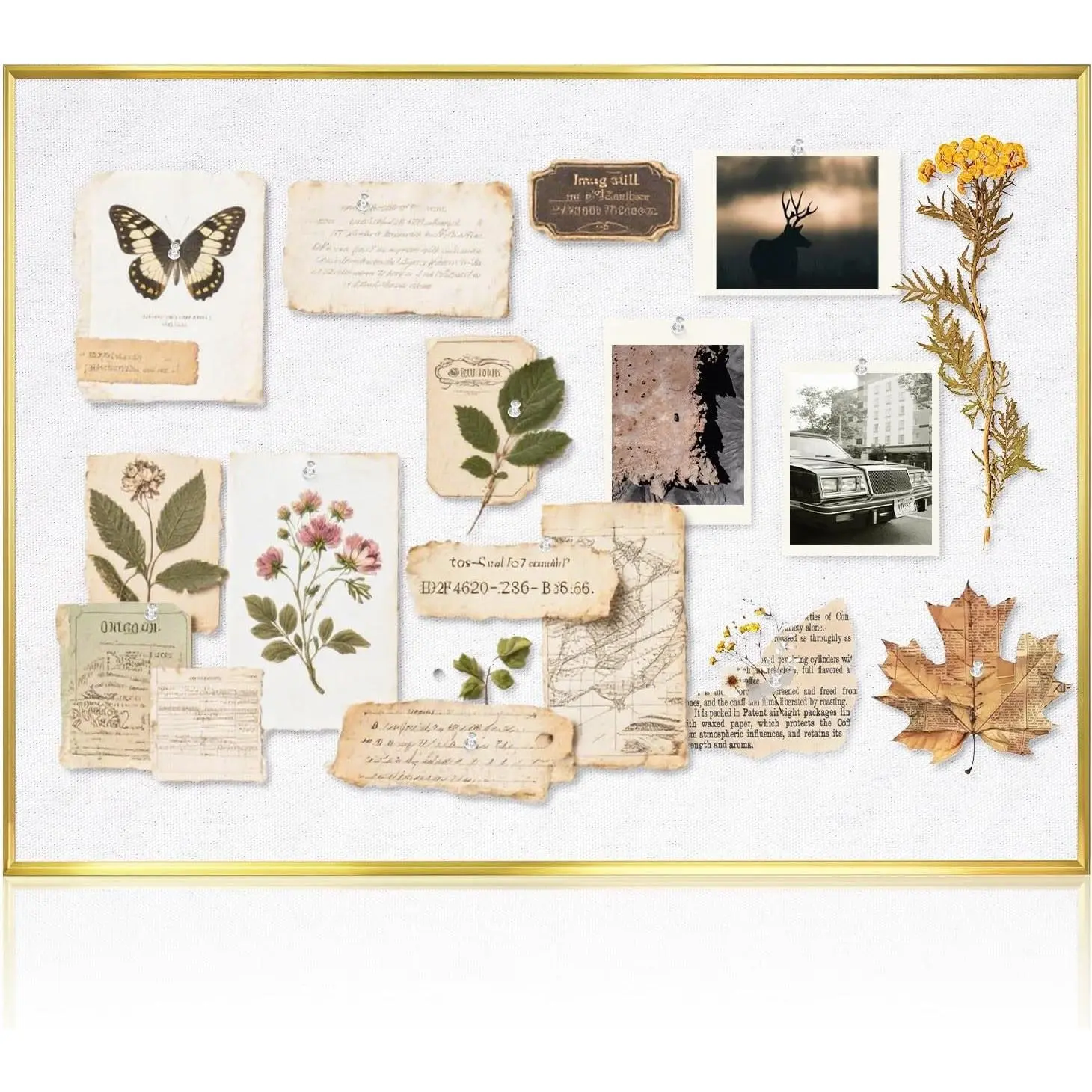 Linen Bulletin Board, 24"x18" Decorative Fabric Pin Board Vision Board | Gold Aluminum Frame, Upgraded White Canvas Surface, Wall Mounted, for Home Office Bedroom Dorm Wall Decor