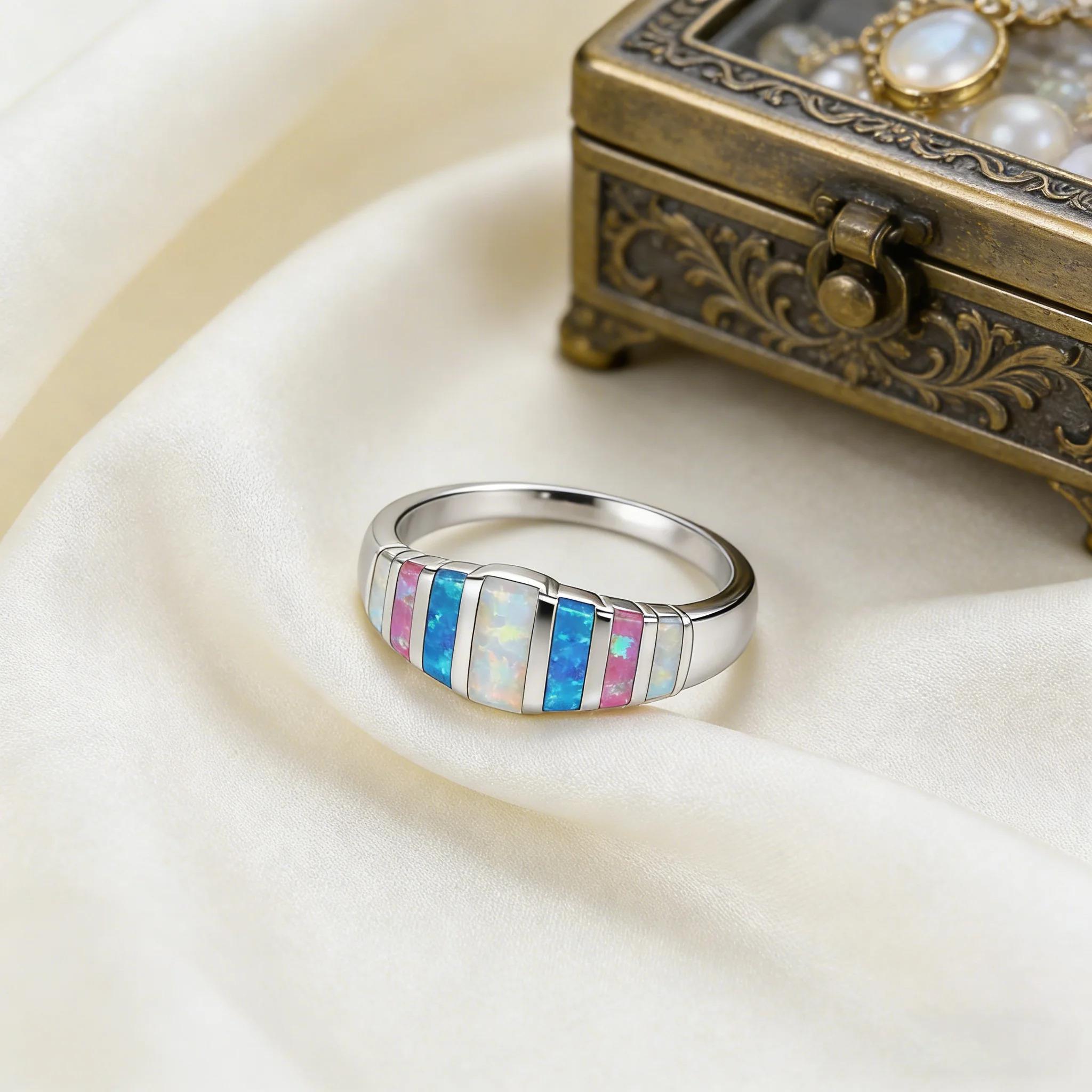 Colorful Fire Opal Fashion Jewelry Opal Cock Rings for Women Fashion Jewelry Luxury Evening Party Jewelry Christmas Gift for Her