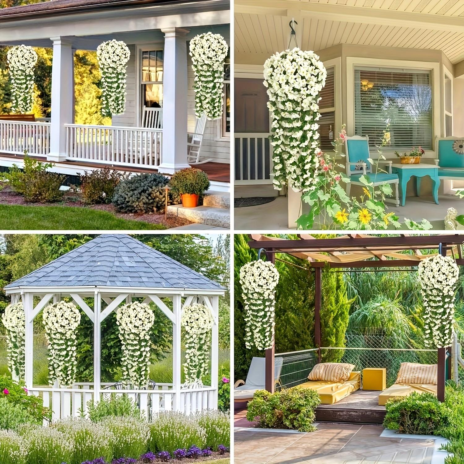 Faux Big Hydrangea Violet Hanging Vines, Durable Plastic Silk Flower Garlands, Balcony Railing Wedding Decor, Home Indoor Outdoor Wall Hangings, Plastic Faux Flowers