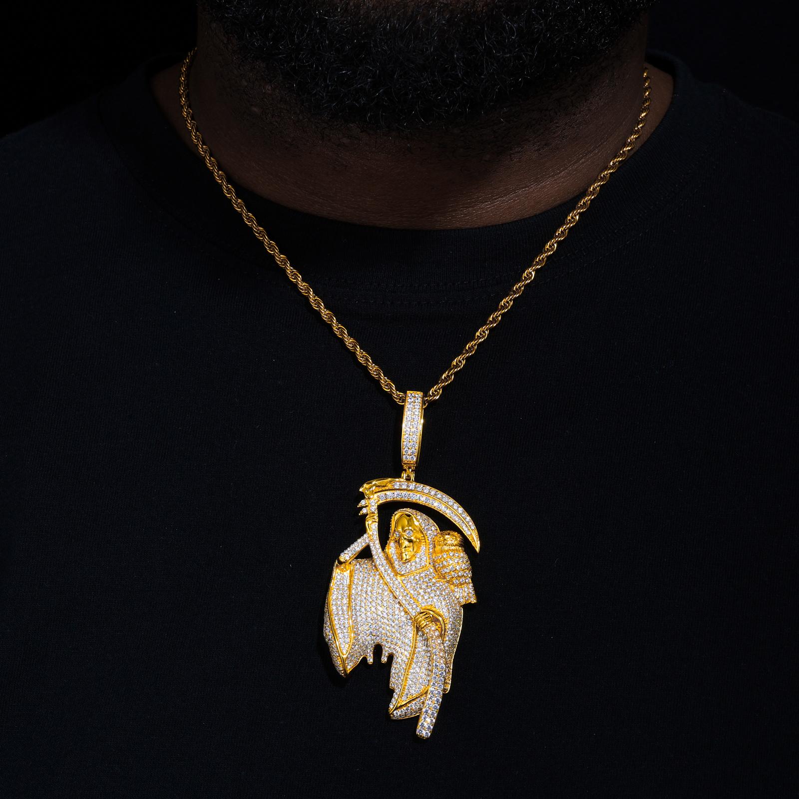 【#P535】Iced Out Reaper Pendant With Owl UCCIYO S925 Sterling Silver Synthetic Moissanite Pendant Necklace for Women Men Hip Hop Jewelry Gift