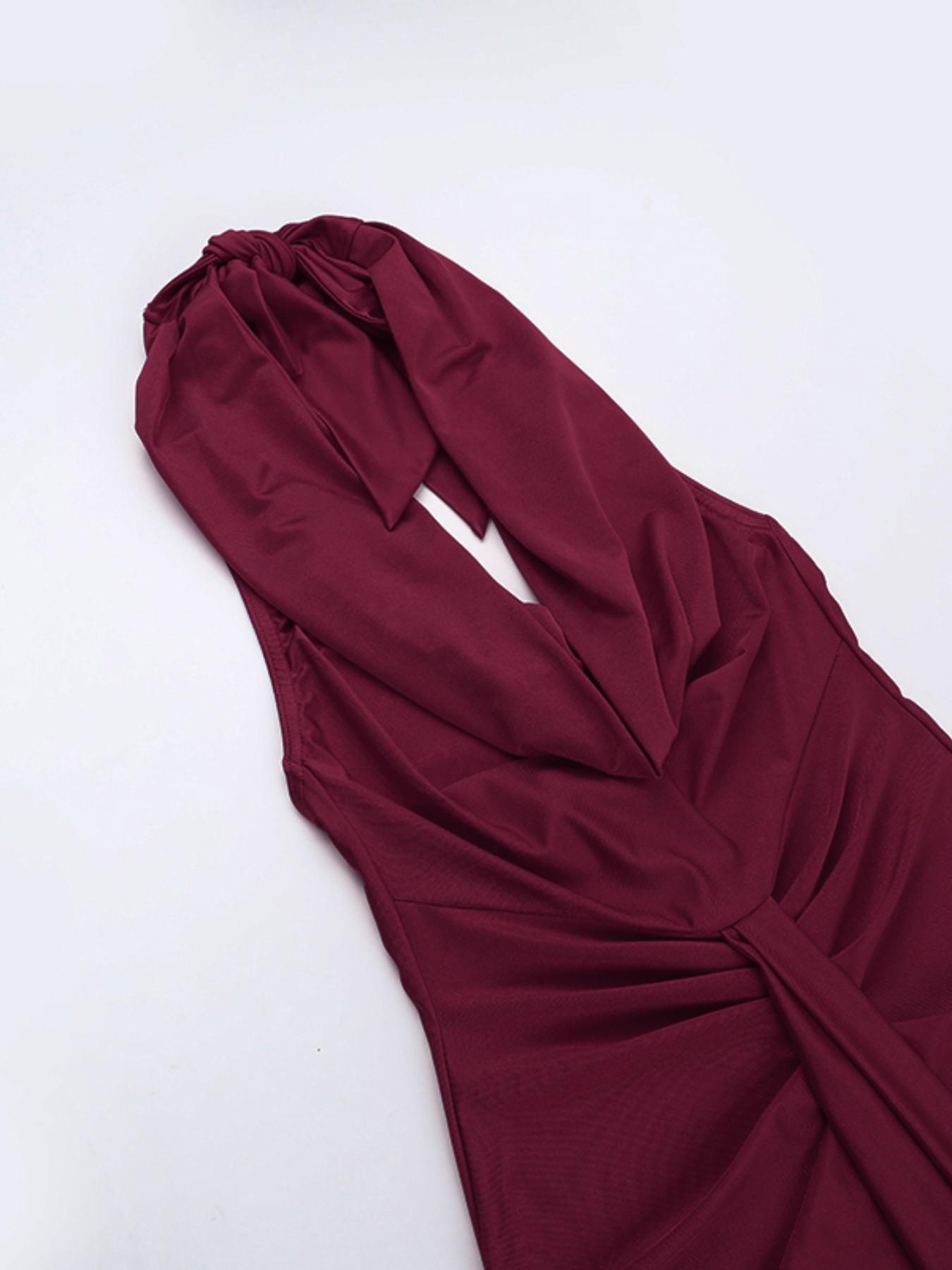 Elegant Halter Neck Stand Collar Dress, Backless Design, Perfect for Special Occasions, Evening Wear & Formal Wear, Stylish Women's Gown