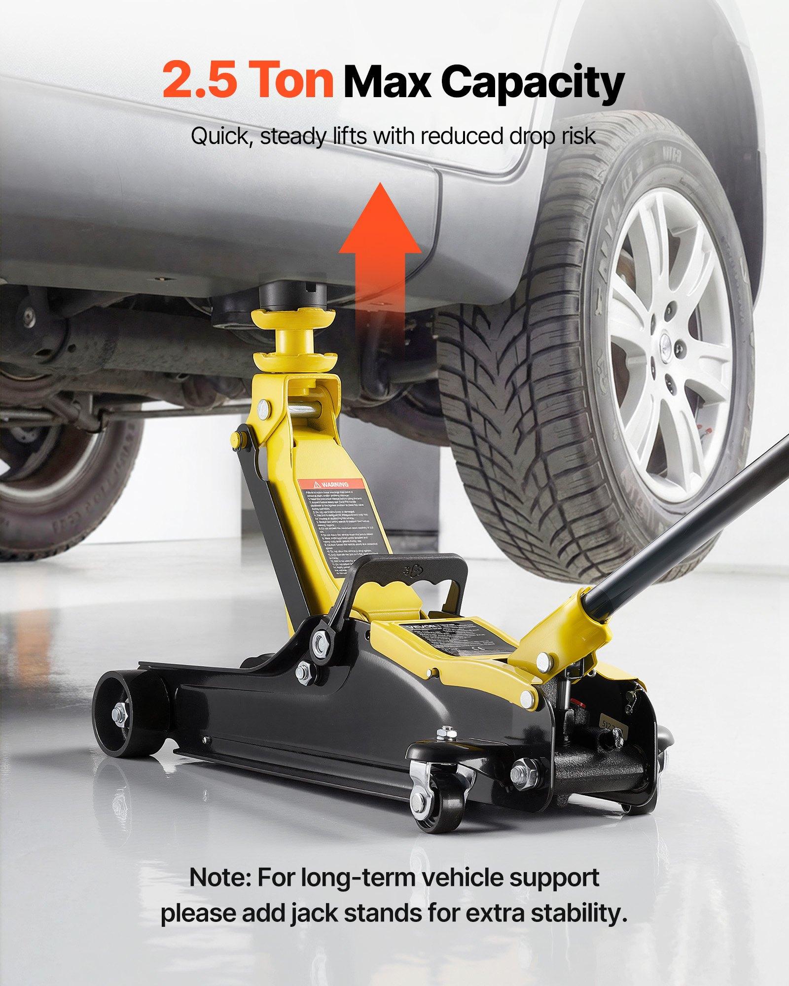 VEVOR Low Profile Floor Jack, 2.5 Ton (5512 lbs) Capacity, Steel Racing Floor Jack with Single Piston Quick Lift Pump & SUV Adapters, Hydraulic Trolley Car Lift for Sedans, Lifting Range 3.3"-13.8" VEVOR Low Profile Floor Jack, 2.5 Ton (5512 lbs) Capacity, Steel Racing Floor Jack with Single Piston Quick Lift Pump & SUV Adapters, Hydraulic Trolley Car Lift for Sedans, Lifting Range 3.3"-13.8"