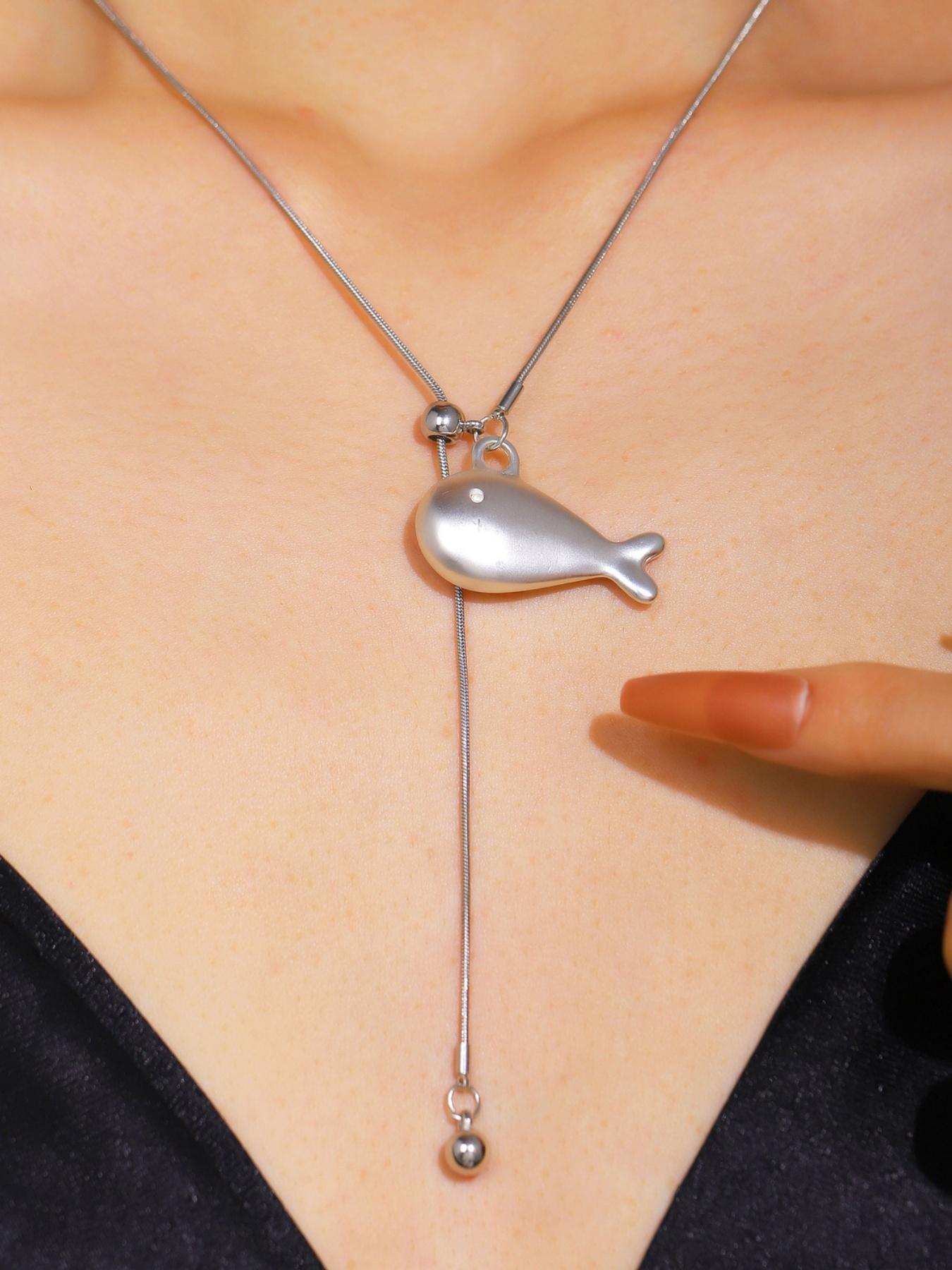 Minimalist Fish Necklace, Trendy Long Chain, Matte Silver Color, Versatile Fashion Accessory, Perfect for Daily Wear, Dates, and More