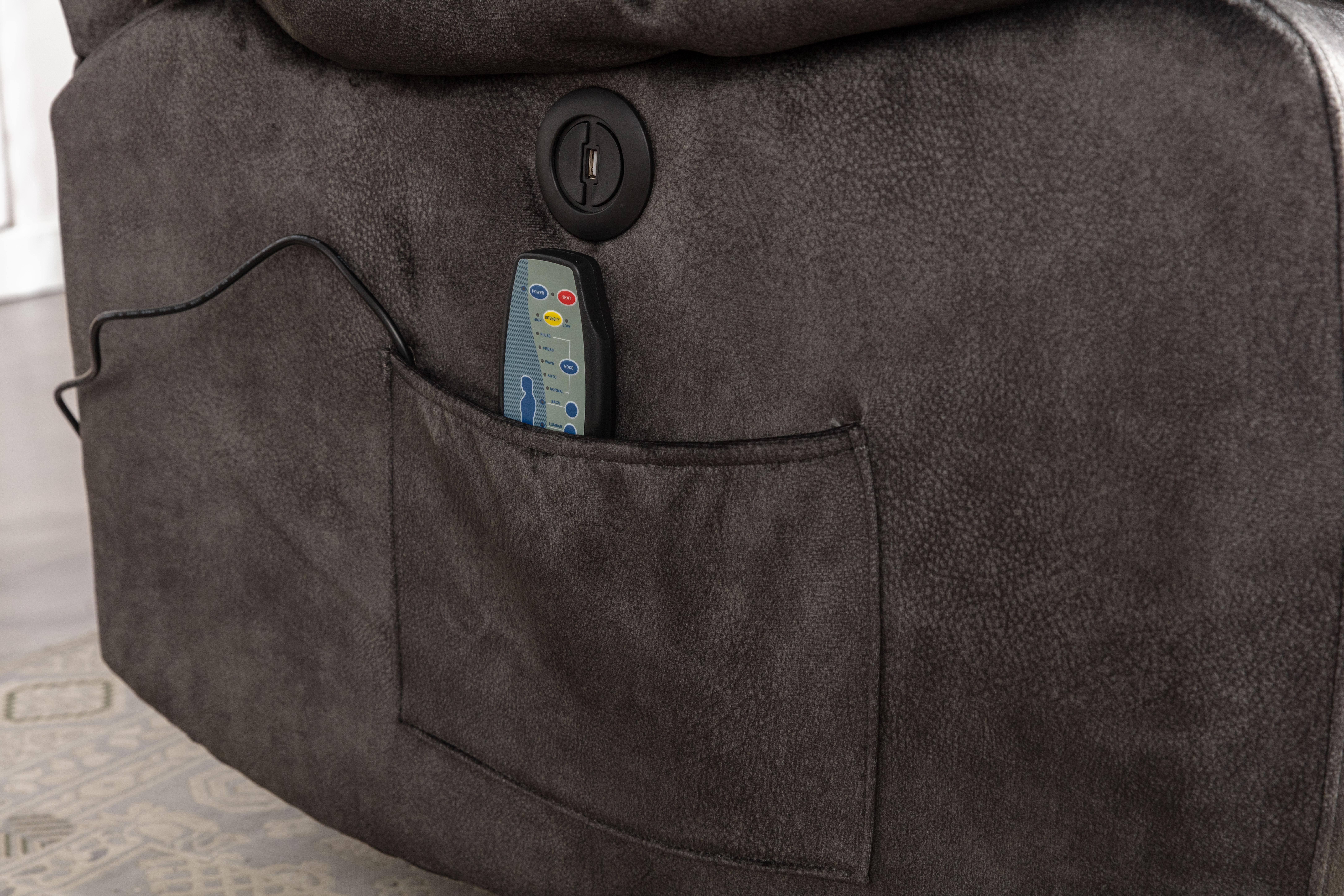 【3 Package Delivery】[Dealsforyoudays] Ebello 37.8" Wide Breathable Fabric Oversized Electric Reclining Chair with Massage and Heat and USB Port, Grey