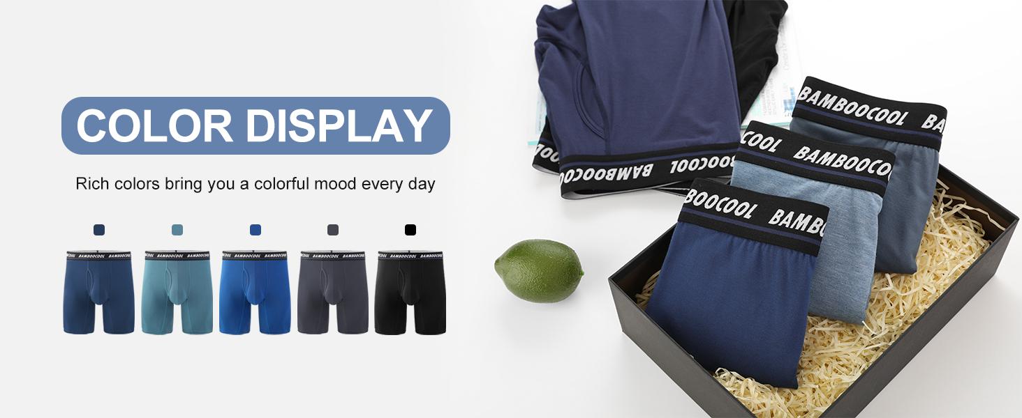 BAMBOOCOOL Men's Long Boxer Briefs 5 Pack - Soft Breathable Comfort Underwear with Lengthened Elastic Waist & No Ride-Up Design for Athletic Performance Menswear Activewear Sport SpringStatements