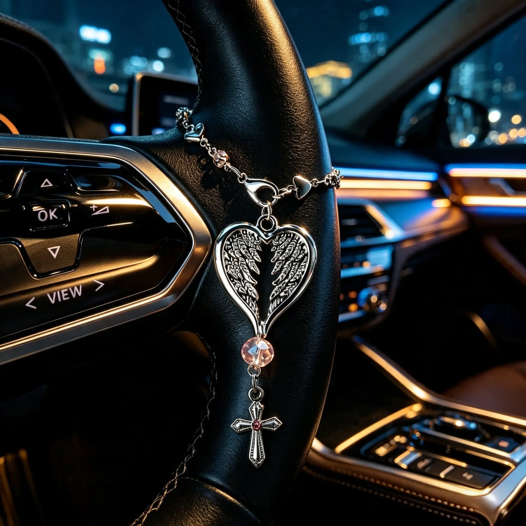1 Pack Feather Cross Car Hanging Ornament, Durable Western Style Car Accessories, Stylish Steering Wheel Interior Decor, Meaningful Birthday Gift for Mom, Wife, Girlfriend & New Drivers